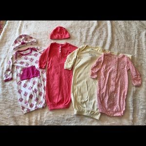 Baby girl sleeper gowns with hats-6 piece bundle